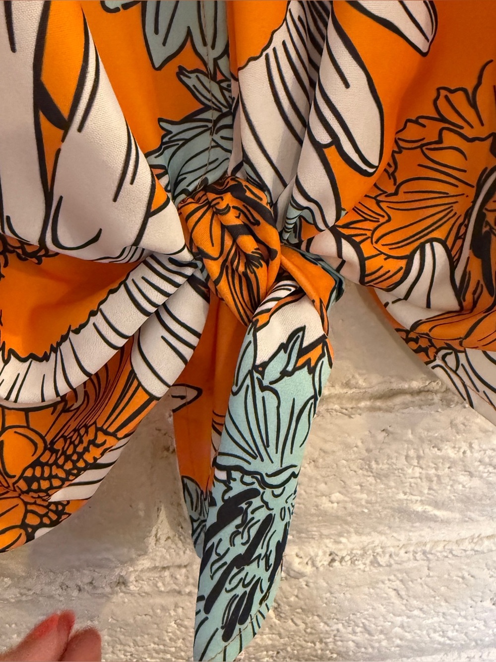 Sunflower Floral Wrap Front Blouse | Orange Boho Tie Waist Top | 3/4 Sleeve - Picture 8 of 11